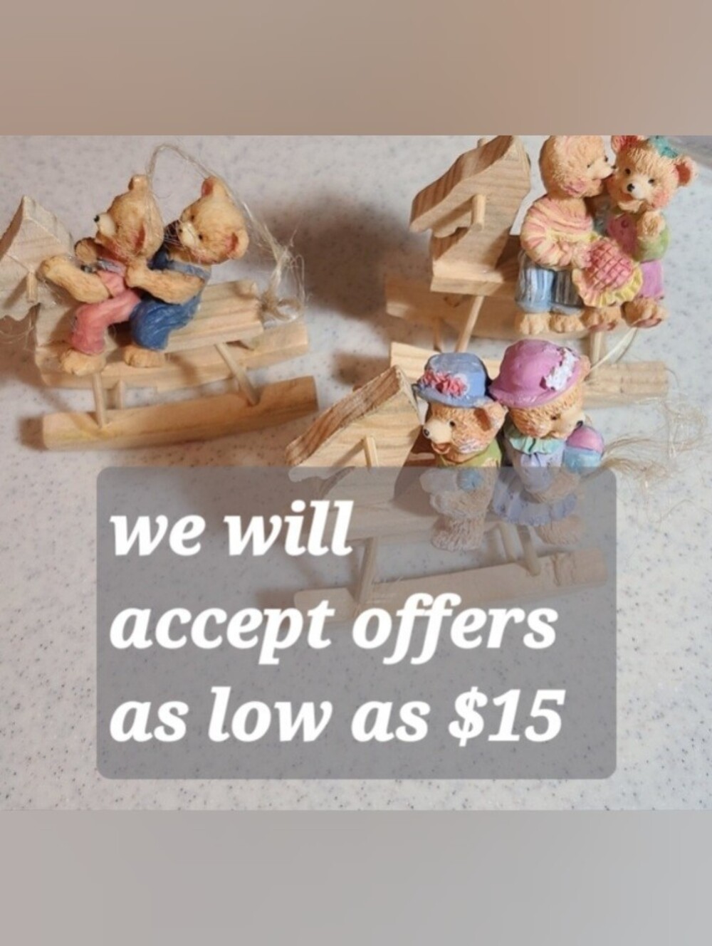 Set of 3 little bears on rockers knick nacks super cute bears